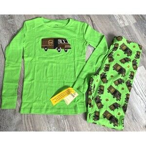 UPS Kids Pajamas Set Green Delivery Truck Long Sleeve Top Pants 10 Years NWT